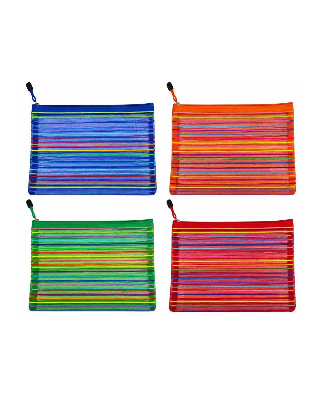 Enveloppe Plastique Zippée A4 Rayures Multicouleurs