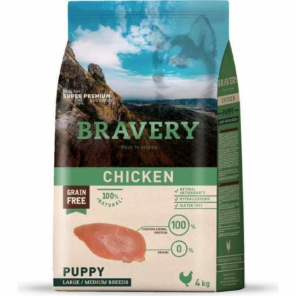 BRAVERY LARGE MEDIUM SANS CEREALES CHIOT AU POULET 4Kg