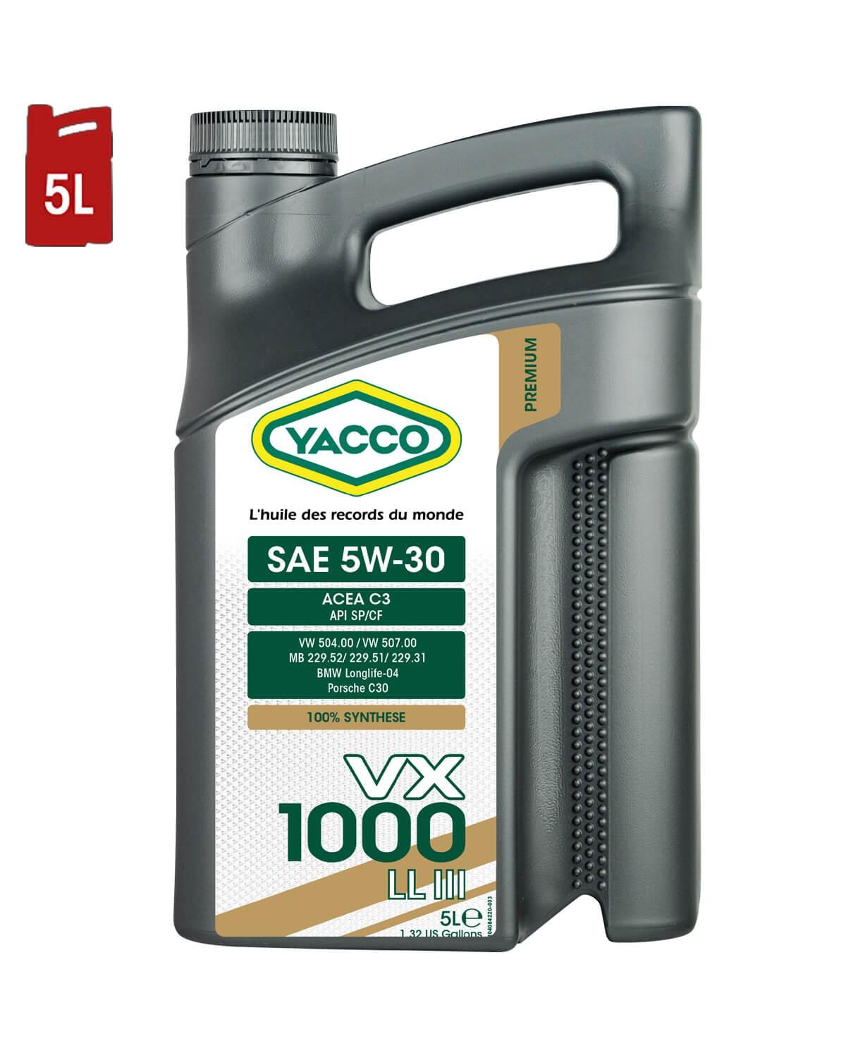 Moteur YACCO VX 1000 LL III 5W30 C3 Bidon 5L