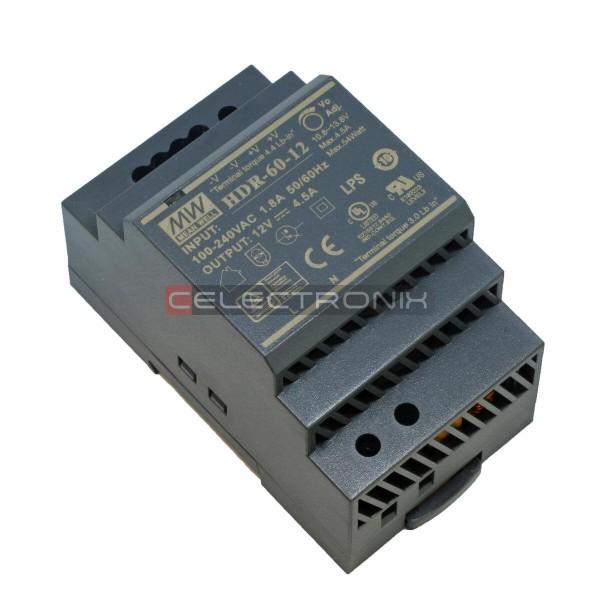 Alimentation 12V 4.5A, Montage Rail DIN, MEANWELL HDR-60-12
