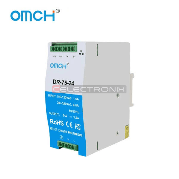Alimentation 24V 3.2A, Montage Rail DIN, OMCH DR-75-24