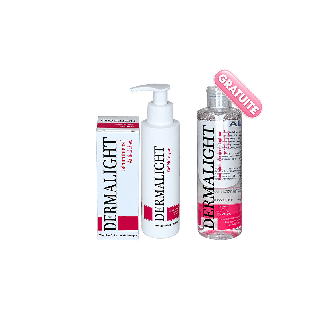 DERMALIGHT ANTI-TACHES — SÉRUM INTENSIF + GEL NETTOYANT + EAU MICELLAIRE