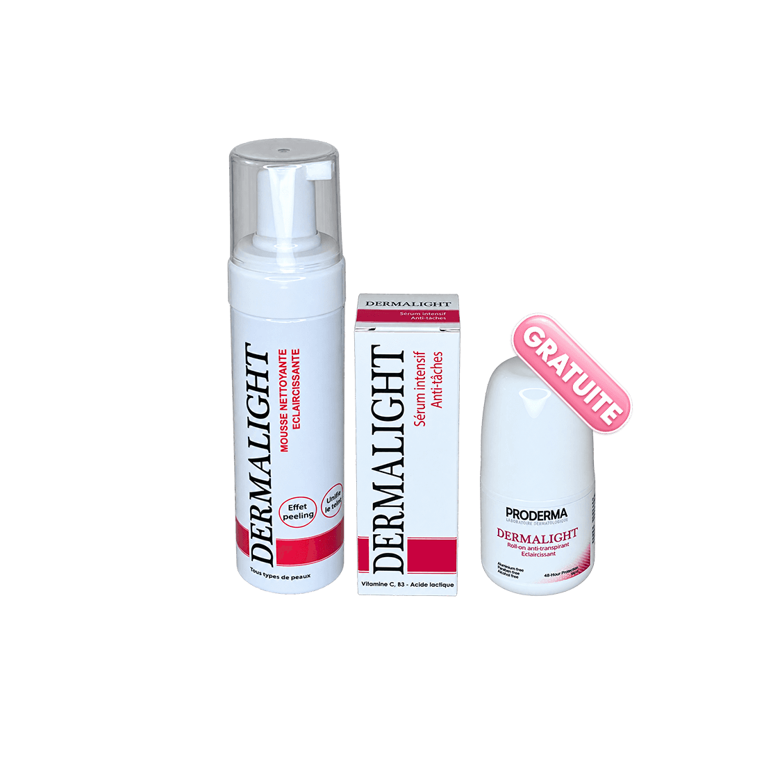 DERMALIGHT ANTI-TACHES — MOUSSE NETTOYANTE ÉCLAIRCISSANTE + SÉRUM INTENSIF +
