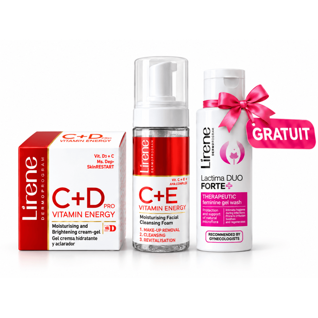 LIRENE VITAMIN ENERGY C+D PRO GEL- + MOUSSE C+E 150 ML + LACTIMA DUO