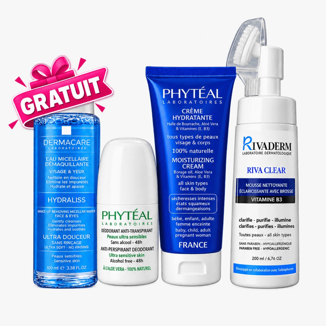 RIVADERM + PHYTEAL DEO + ATOPICREME + EAU MICELLAIRE DERMACARE