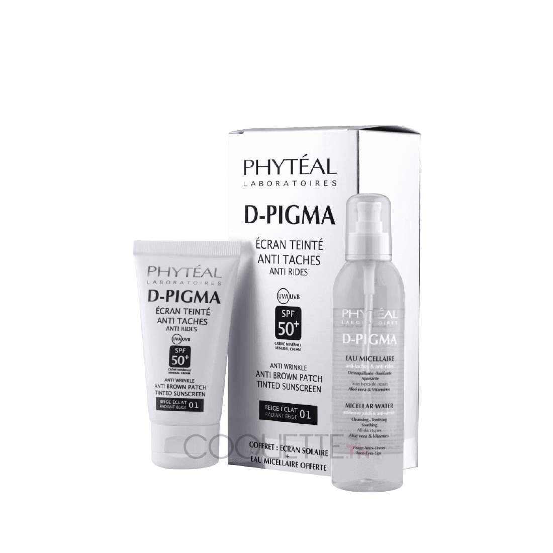 PHYTEAL ÉCRAN DPIGMA TEINTE BEIGE ÉCLAT SPF50+ + DPIGMA EAU MICELLAIRE 150ML