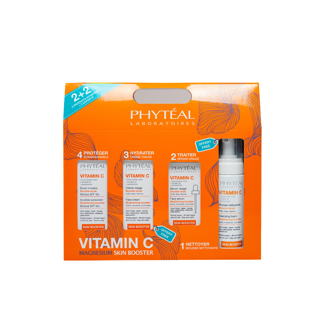PHYTEAL VITAMINE C PACK SERUM VISAGE + VISAGE + MOUSSE NETTOYANTE + ECRAN SPF50+