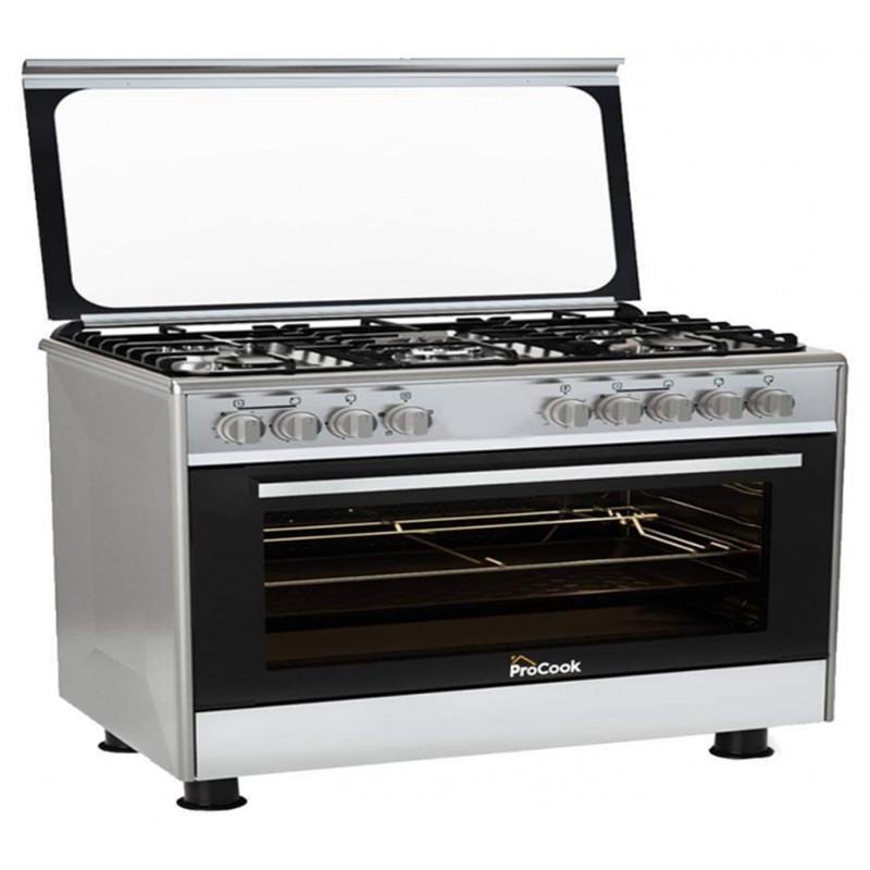 CUISINIÈRE À GAZ + FOUR ÉLECTRIQUE PROCOOK TE6950 IX 5 FEUX 90 CM