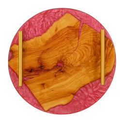 rond Plateau en bois d’olivier & résine colorée