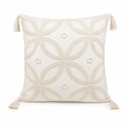brodé Coussin ton sur ton 50×50 cm Esprit boho chic & élégance naturelle