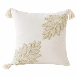 brodé Coussin relief & contour doré 50×50 cm Élégance naturelle boho chic