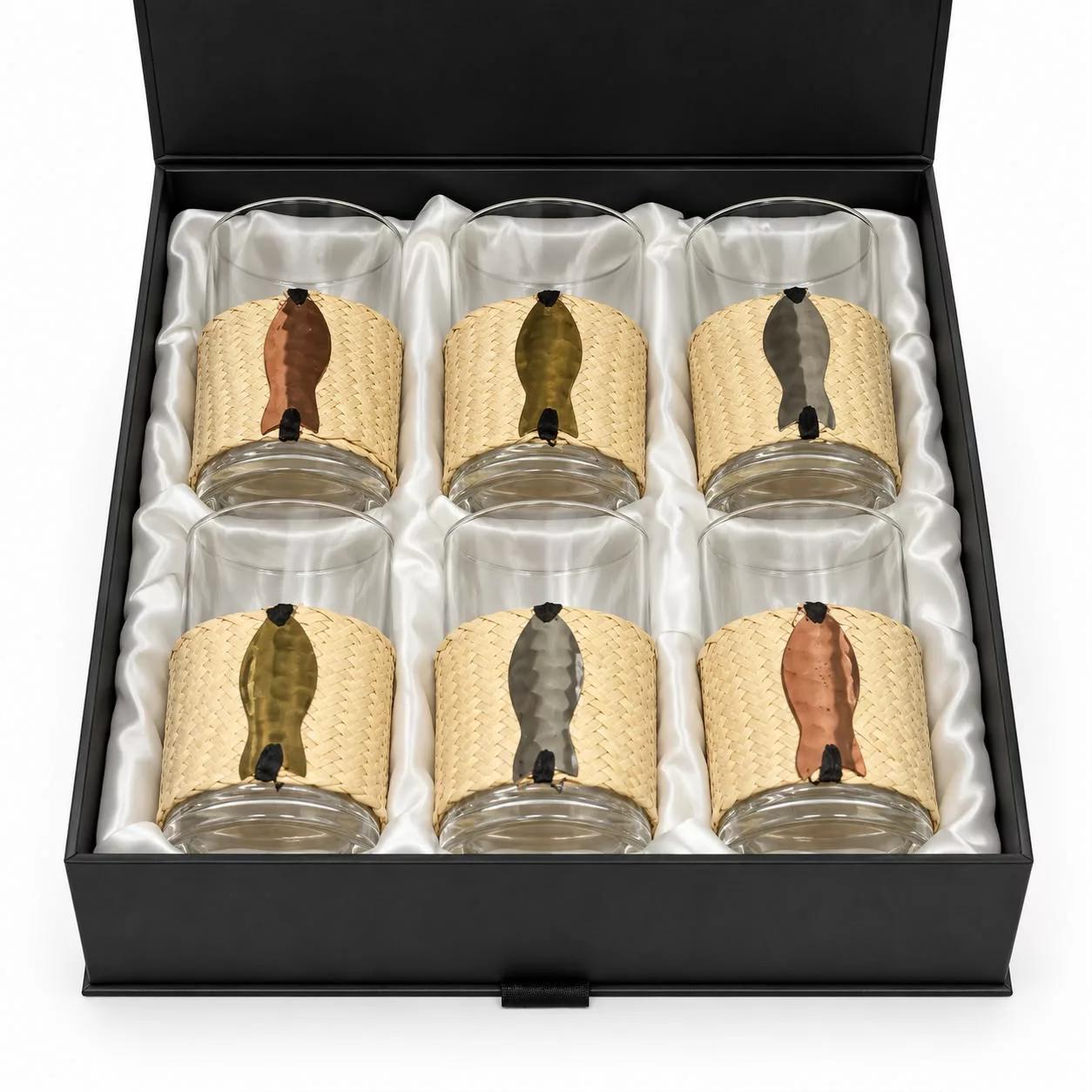 verres à thé raphia poissons en cuivre