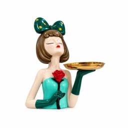 Vide-Poche Élégance Émeraude Figurine à la & Plateau Doré H35 cm