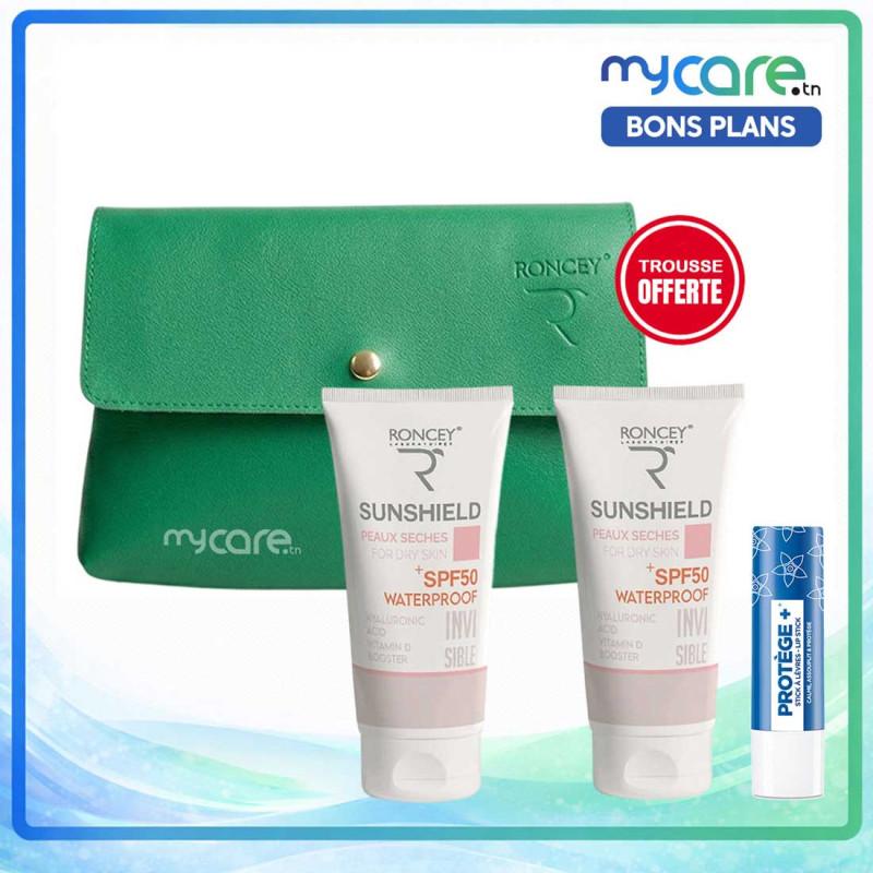 Roncey Sunshield Lot De Crèmes Solaire Invisible Spf50+ Peaux Sèches + Trousse