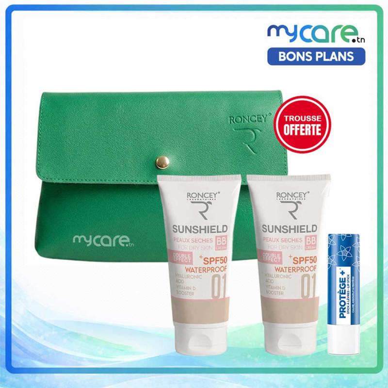 Roncey Sunshield Lot De 2 Crèmes Solaire Teinté 01 Spf50+ Peaux Sèches + Tousse