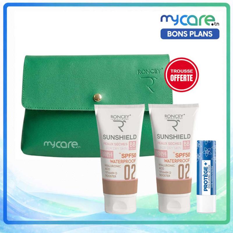 Roncey Sunshield Lot De 2 Crèmes Solaire Teinté 02 Spf50+ Peaux Sèches + Trousse