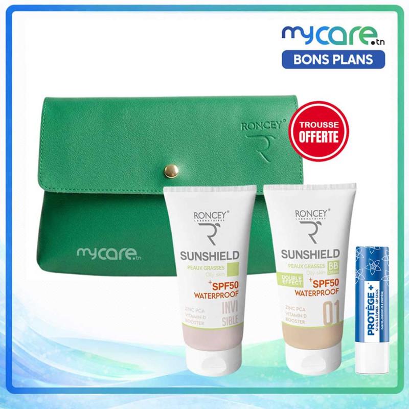 Roncey Sunshield Lot De 2 Crèmes Solaire Teinté 01 Spf50+ Peaux Grasses + Trousse
