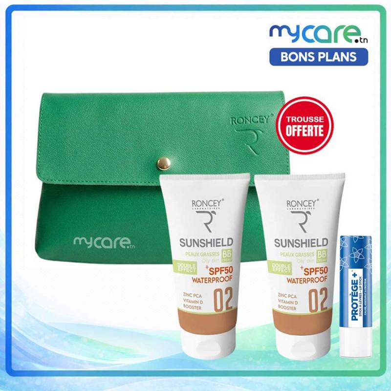 Roncey Sunshield Lot De 2 Crèmes Solaire Teinté 02 Spf50+ Peaux Grasses + Trousse