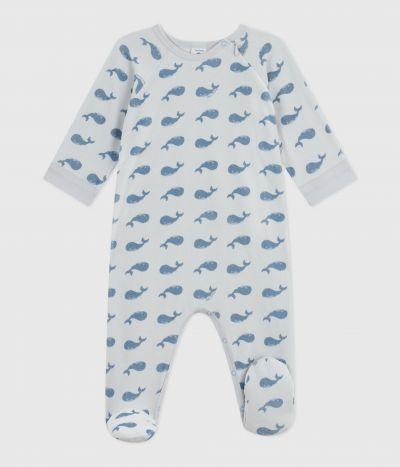 zippé BÉBÉ EN VELOURS IMPRIMÉ BALEINES