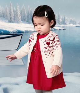 Cardigan BÉBÉ EN TRICOT LAINE COTON, MOTIFS CŒURS