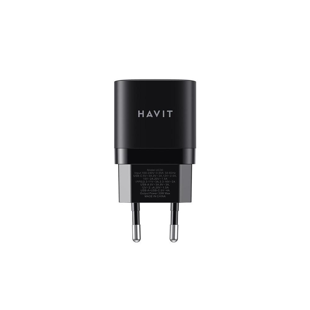 Tete de Chargeur HAVIT Charge rapide HV-UC30 Double USB USB Type-C USB Type-A