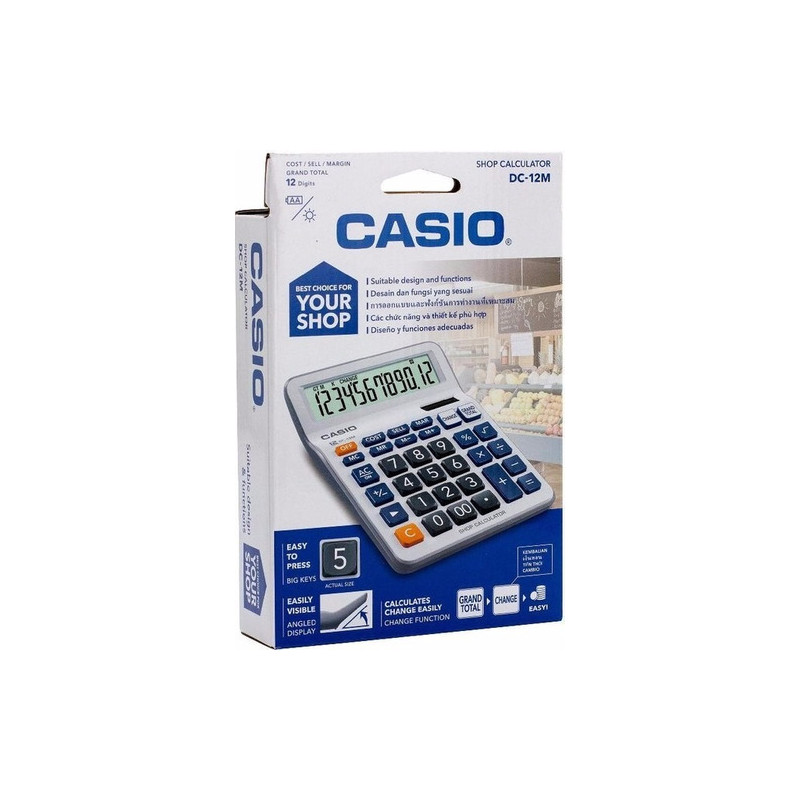CALCULATRICE DE BUREAU CASIO DC-12M 12 CHIFFRES PILLE OU SOLAIRE