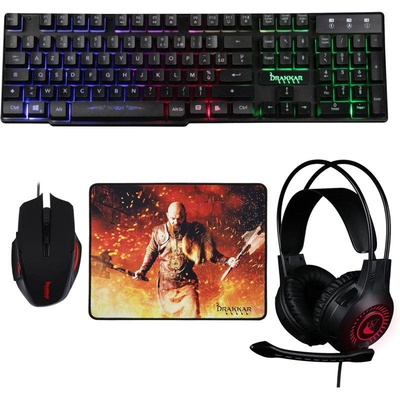 Gaming 4 en 1 Clavier + Souris + Casque + Tapis souris Konix Drakkar Pack Rogue