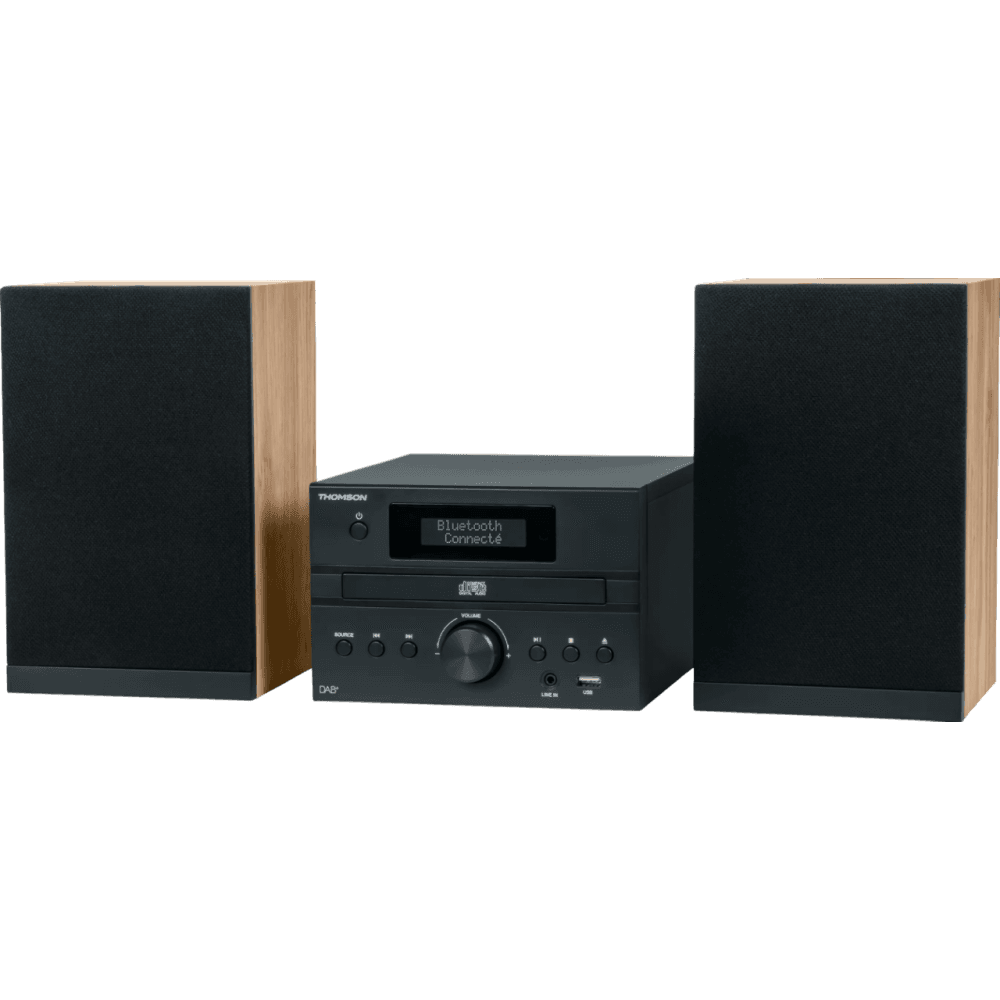 Thomson Micro-chaîne Bluetooth Radio FM CD MP3 USB Bois