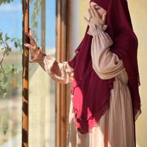 Jilbab femme une pièce « Chams » beige rosé longue femme robe hijab moderne