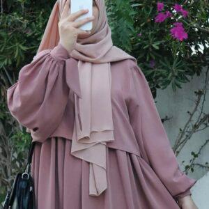 Jilbab femme sans manches haut deux pièces « Yara » Caramel foncé longue femme robe hijab moderne