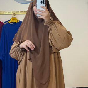 Jilbab femme une pièce « Chams » Caramel longue femme robe hijab moderne