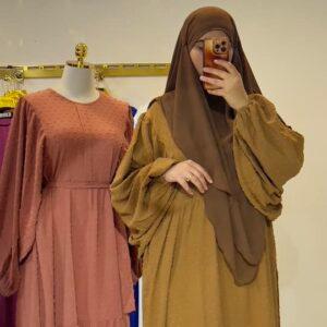 Jilbab femme une pièce « Jinan » Caramel longue femme robe hijab moderne