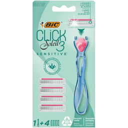 BIC Click 3 Soleil Sensitive Rasoirs Système pour Femme Boîte de 1 Manche + 4 Recharges